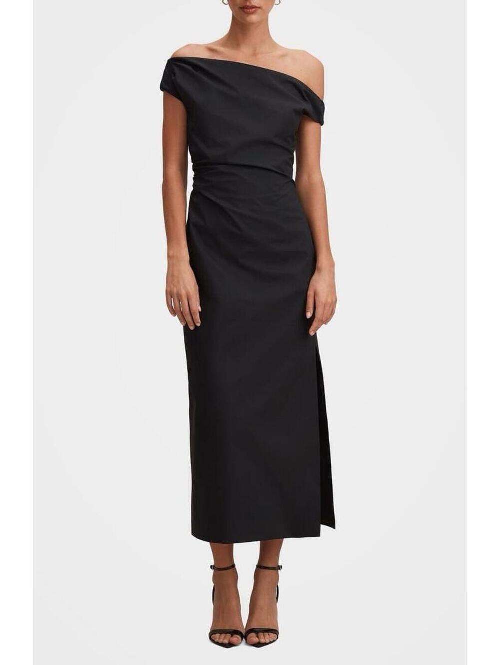 New Ever New Nicole One-Shoulder Cotton Dress In Black Size 10 $179